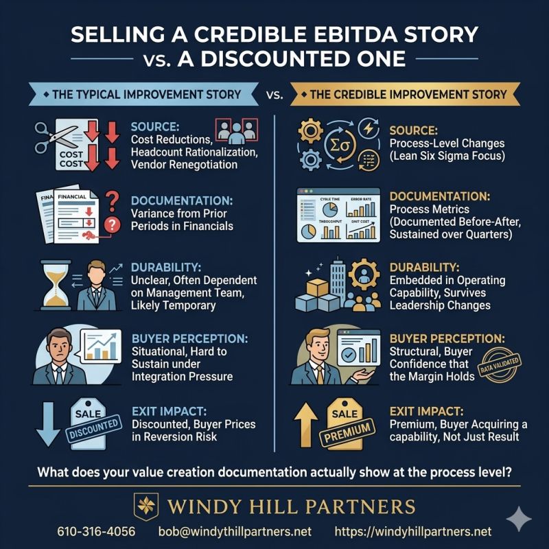 infographic of selling a credible EBITDA Stories vs a discounted one.