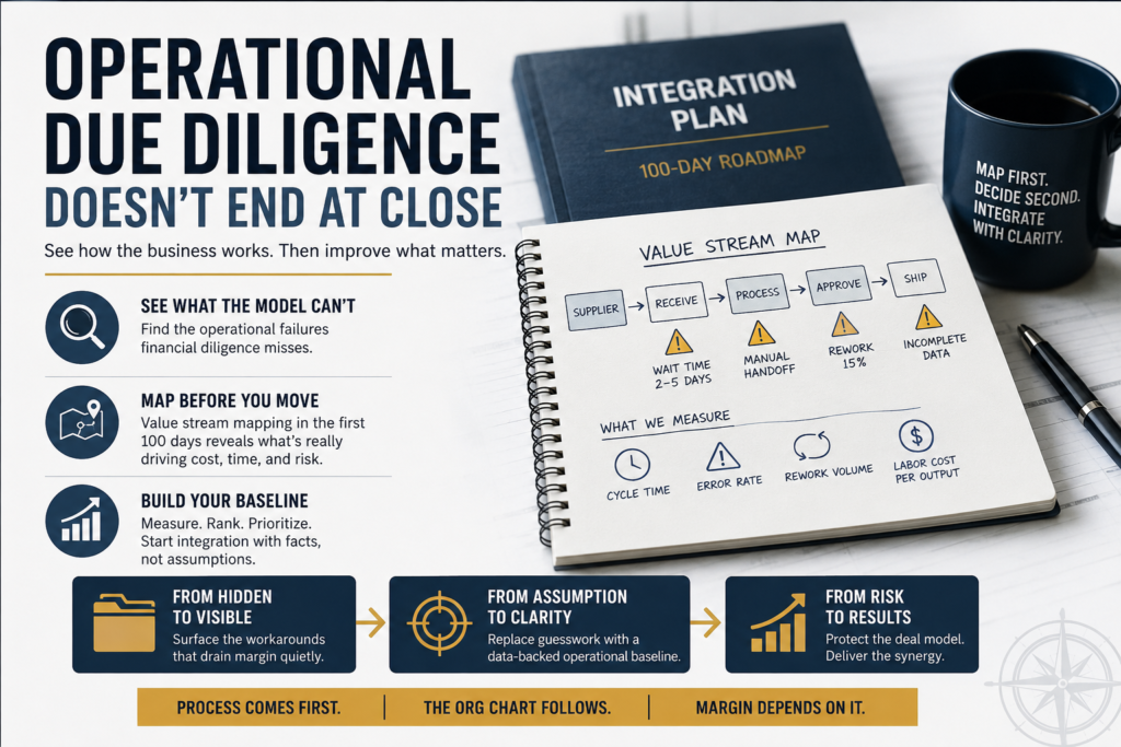 Infographic that talks about how operational due diligence doesn't end at close.